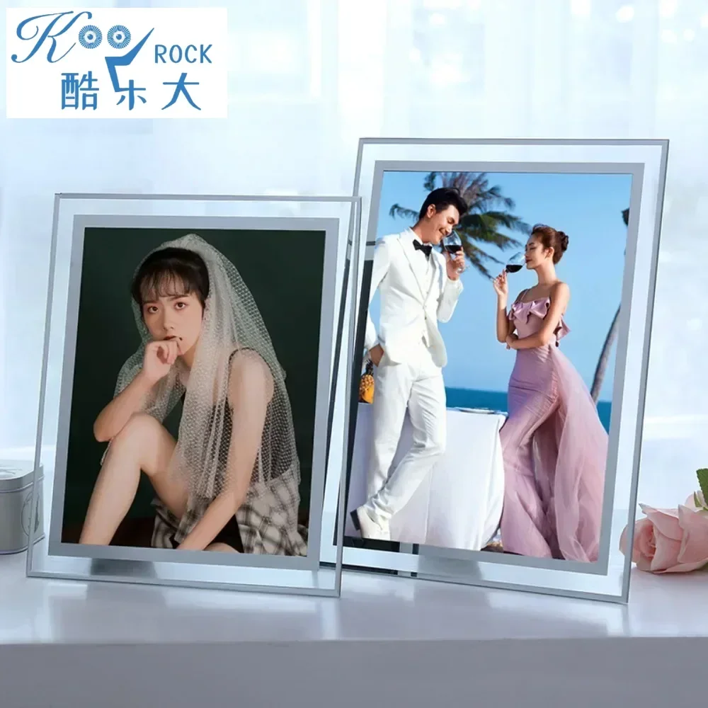 Elegant Crystal Glass Picture Frame for 6, 7, 8, 10 Inch Photos, Classic Design for Bar Mitzvah, Home or Office Decor