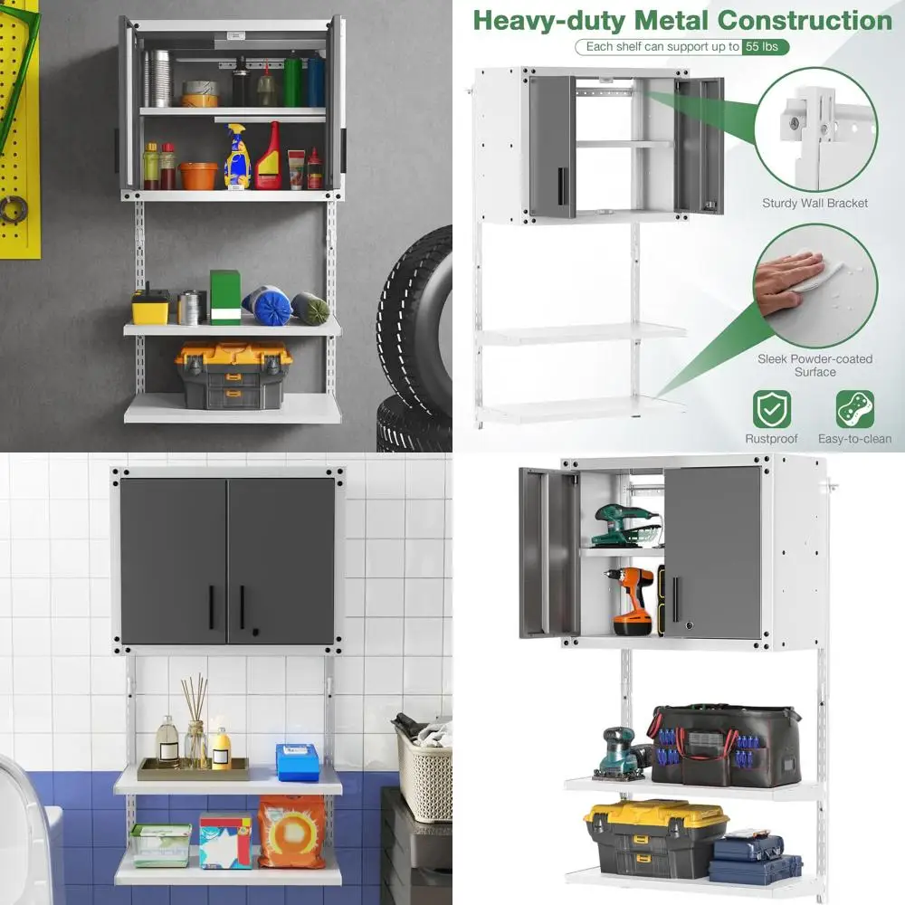 

Металлический настенный шкаф для хранения с 3 регулируемыми полками, запираемый, для инструментов, подходит для мастерской, подвала, кухни