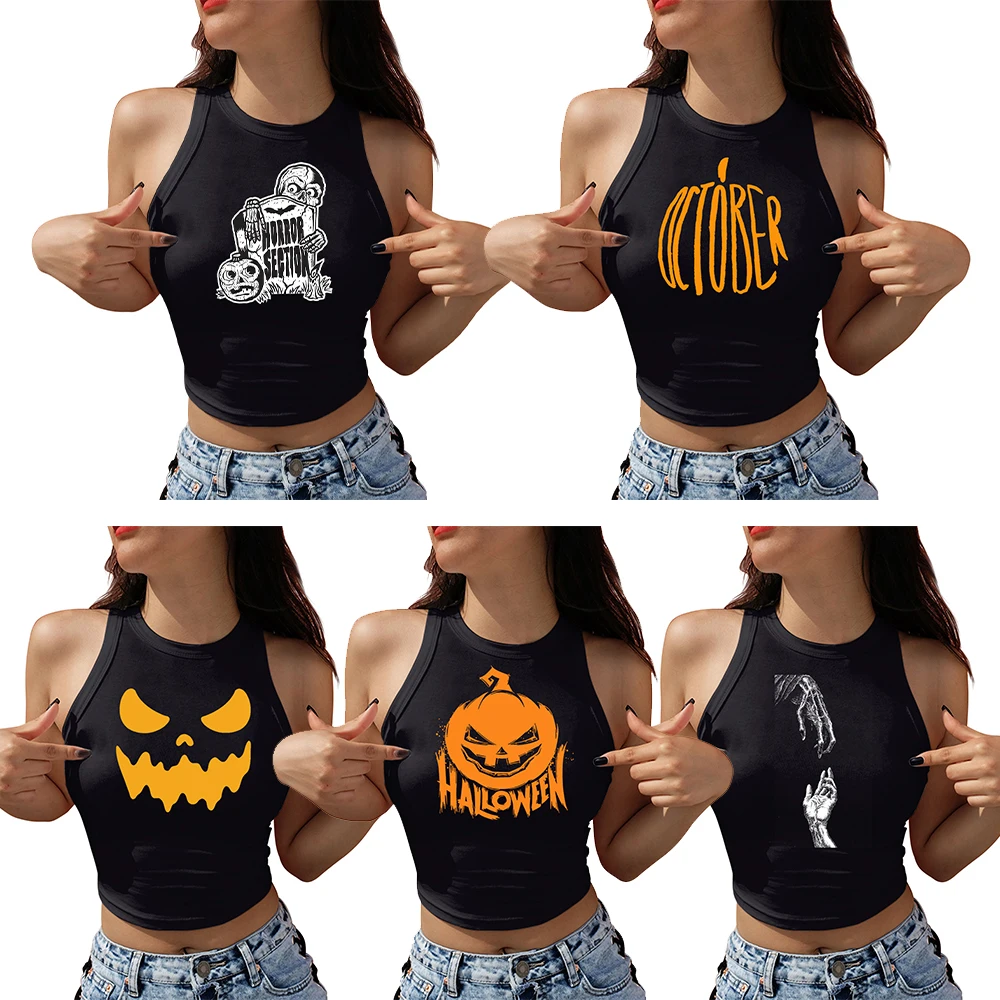 Zawaland Black Tank Top Women Clothing Fashion Printing Holiday Party Shirt Costumes Female Elastic Streetwear Girl Vest Tops