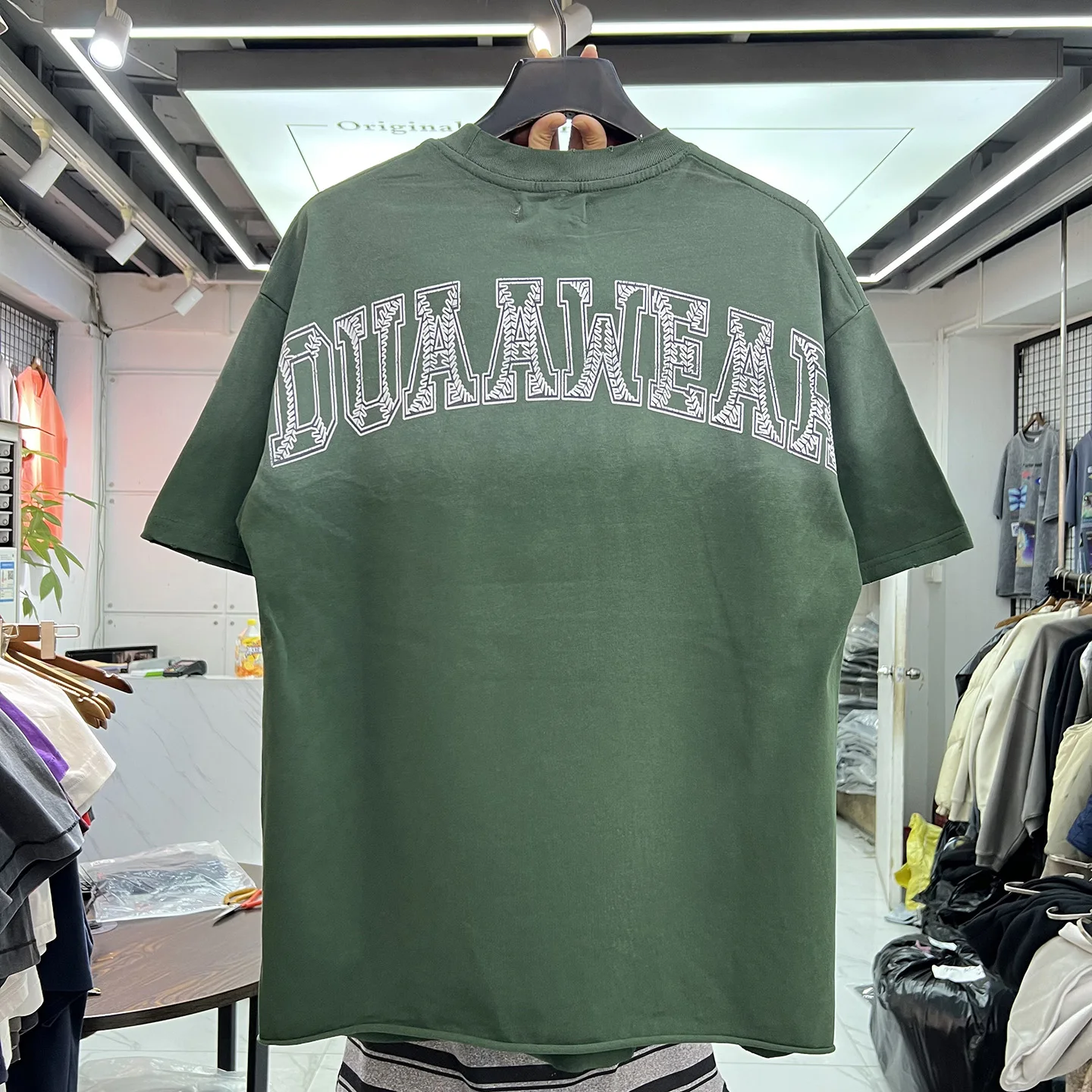 American Street Style Vintage Washed Rhinestone Letter Crack Print Loose Short Sleeve T-Shirt Cotton round Neck No Brand