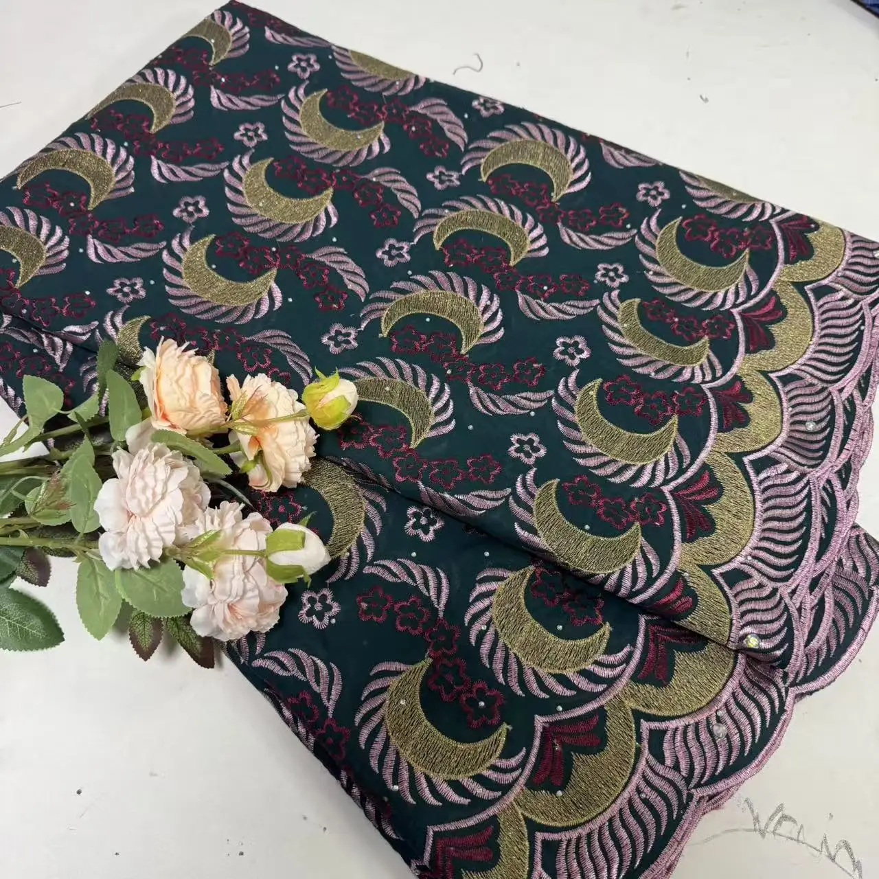 قماش دانتيل فوال سويسري مطرز من القطن الفوال الأفريقي نمط دبي المشهور لمواد الحفلات #3