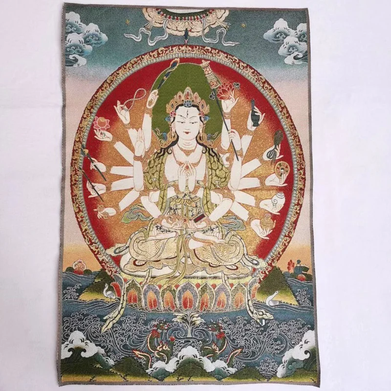 

Оптовая продажа с фабрики, винтажная парча, вышитая картина Thangka, тибетская тысяча ручек, каллиграфия и живопись Kwan-Yin Thangka