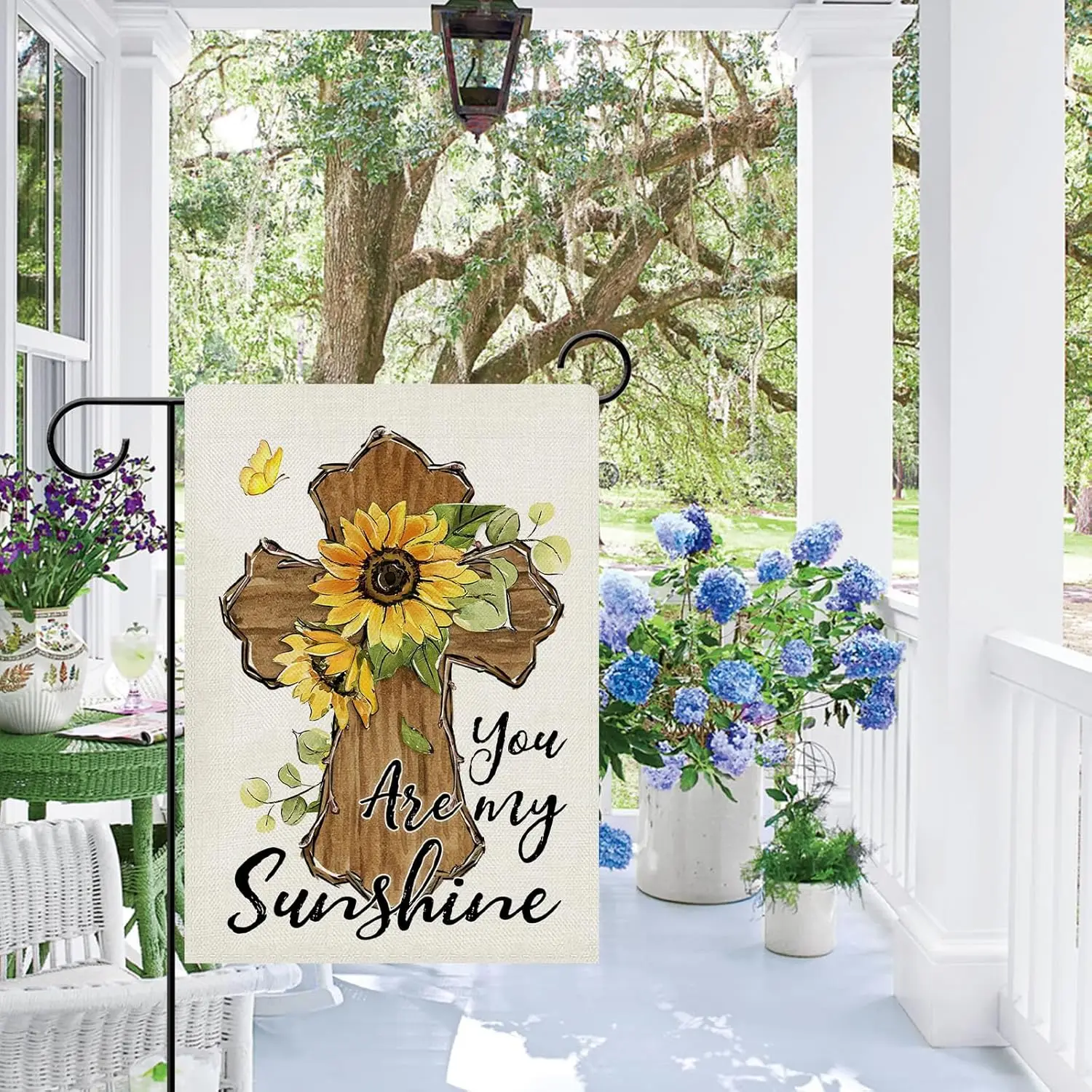 Dyrenson Summer Christian Cross Sunflower Decorative Garden Flag, Spring You are My Sunshine Flower Yard Outside Home Decora zzo