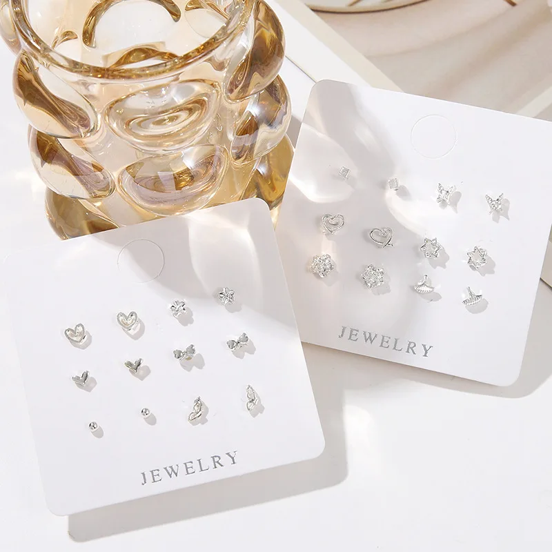 مجموعة أقراط متعددة الاستخدامات مكونة من 6 قطع من النسخة الكورية، وأقراط على شكل فيونكة الحب المدمجة، وأقراط على شكل نجمة بسيطة #2