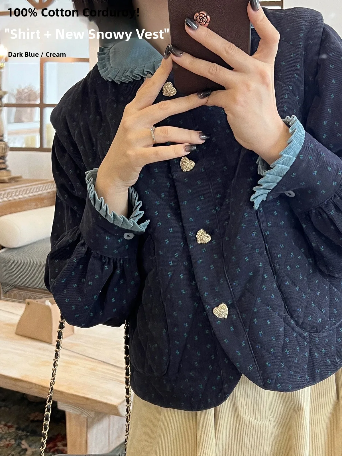 

Fre Floral Cotton Velvet Long Sve Women's irt Inner Wear Vintage Sle Commute Faion doudou Brand Slim Fit