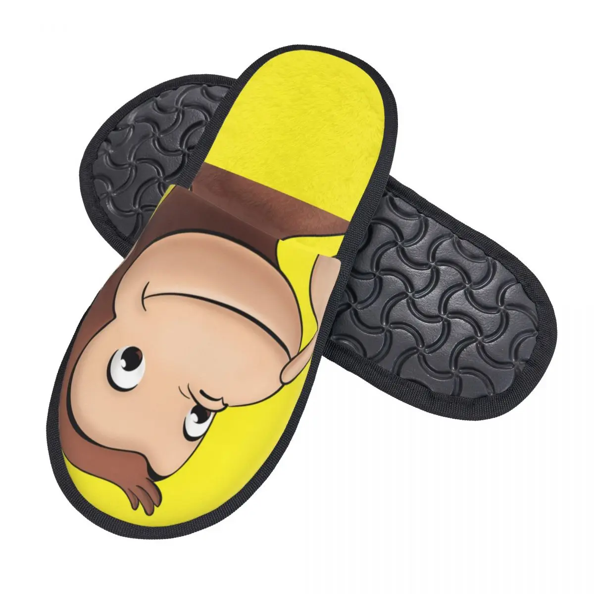 Custom Print Women Brown Monkey Curious George House Slippers Warm TV series Memory Foam Fluffy Slipper Indoor Outdoor Shoes