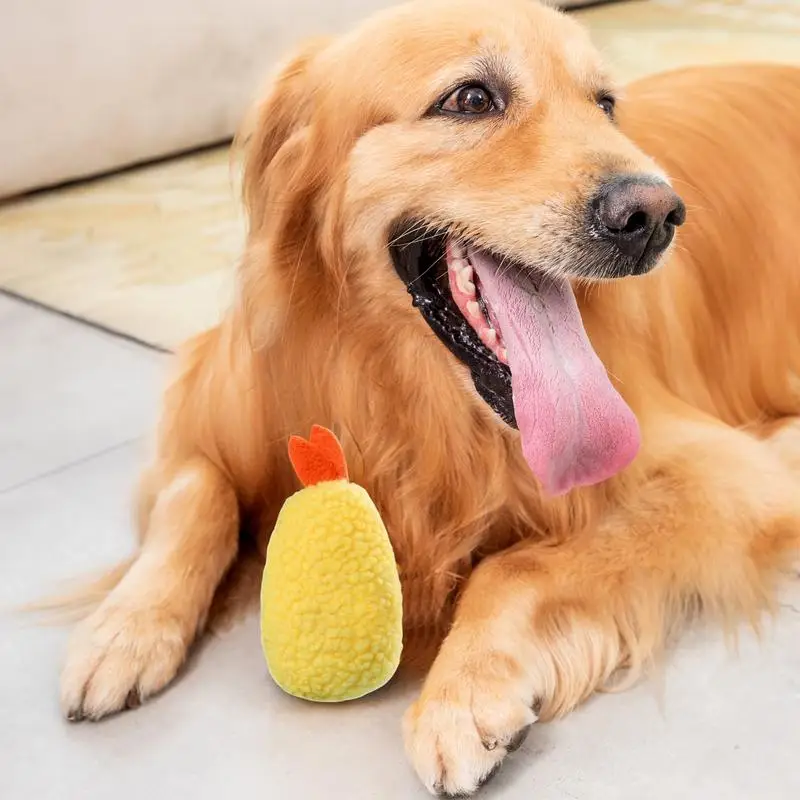 Stuffed Dog Toys Dog Chew Toys Fried Shrimp Shape Pet Soft Squeaky Plush Teething Puppy Squeak Indestructible For Aggressive