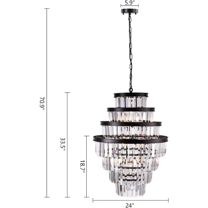 Wellmet Crystal Chandelier, 7-Tier Large Vintage Black Luxury Crystal Chandelier, for Living Room,Restaurant 33''H * 24''W