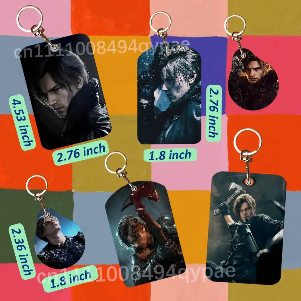 L-Leon Keneddy Resident Evil 9 4 Remake 1PCS Leather Card Holder Keychain Door Lock Tags ID Case Access Card Bag Key Tag Ring