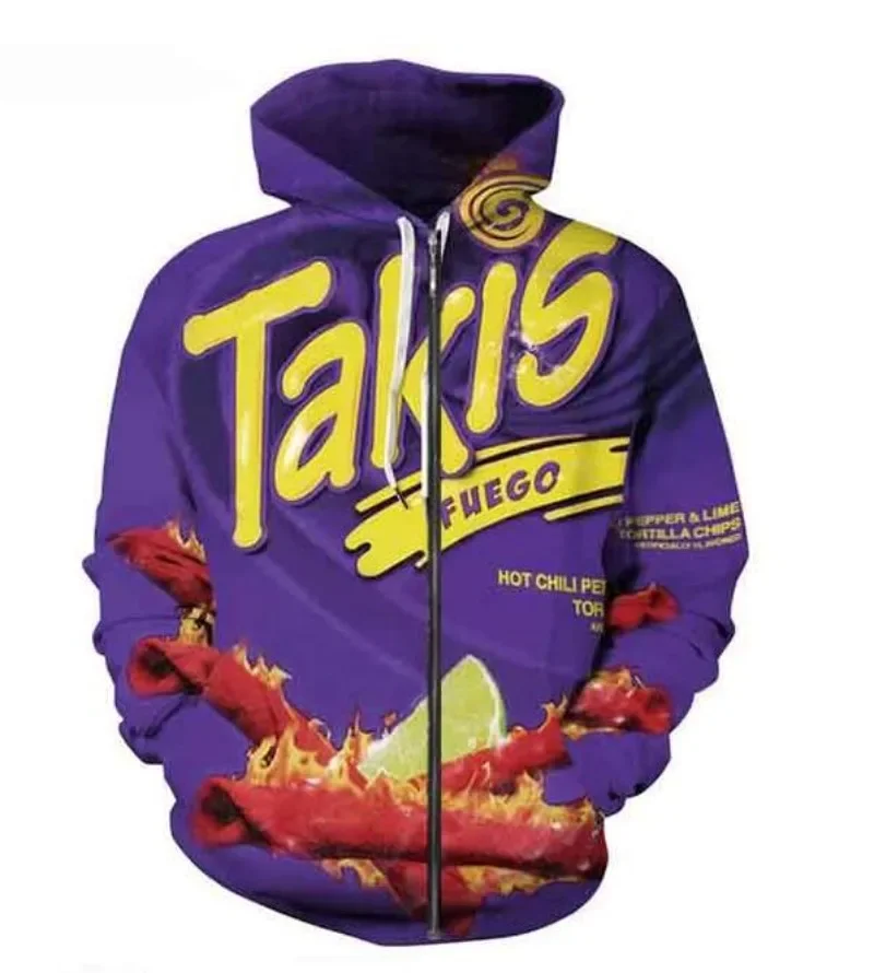 

New Men/Women Snacks Takis 3D Printed Casual Zipper Hoodies Fashion Men Loose Sporting Zip Up Hoodies L02