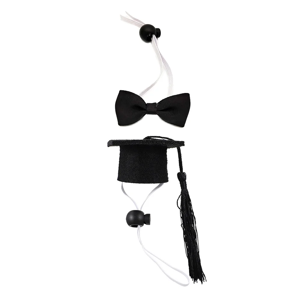 

2 Pcs Hats Guinea Pig Accessories Graduation Pet with Bow Tie Supplies Costume Black Hamster Dog