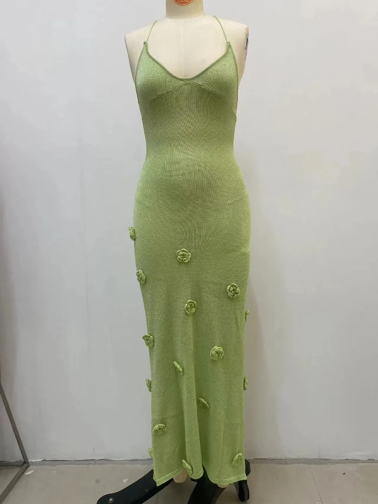 محبوك بروتيل المرأة فستان حفلة موسيقية حزام بلا أكمام تنورة زهرة لامعة رسمية عادية اليومية سليم غمد ميدي رداء حفلة ثوب