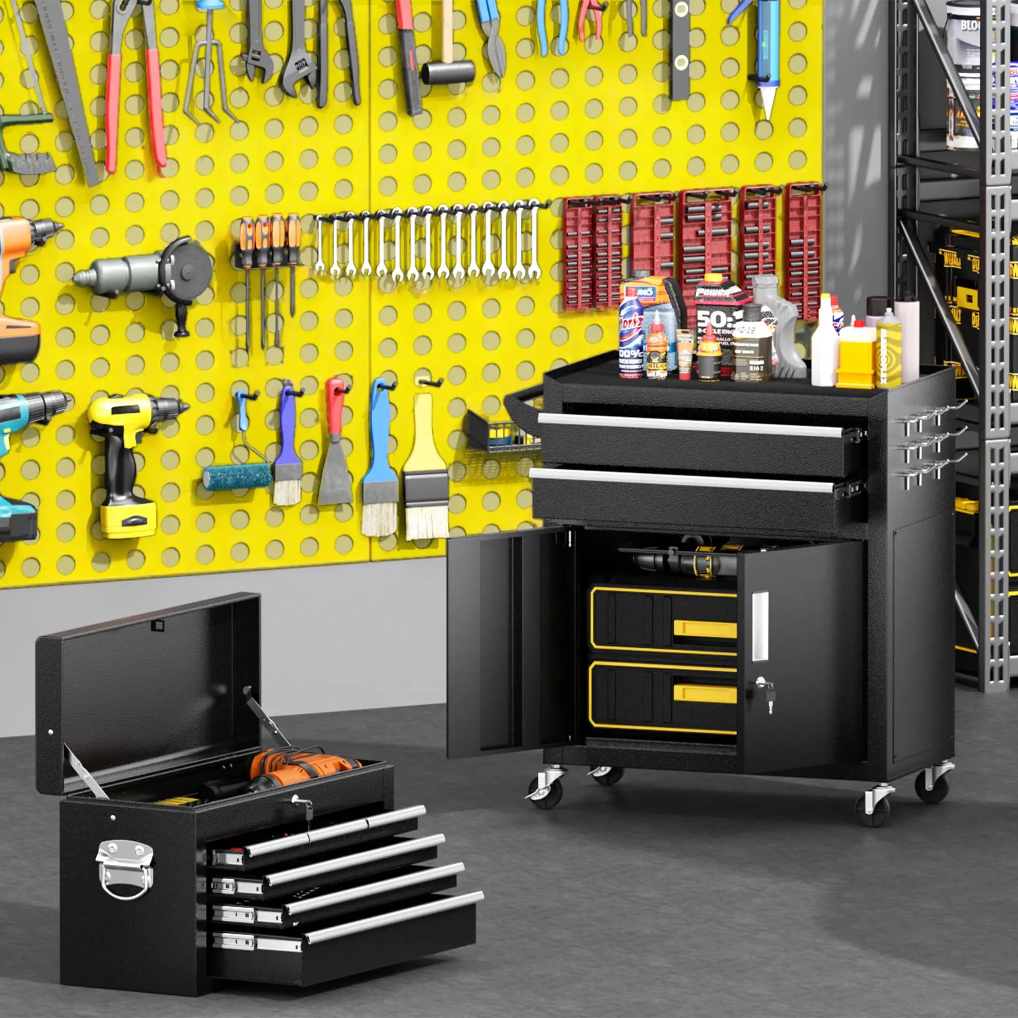 8-Drawer Tool Chest with Wheels, Pre-Assembled Rolling Tool Chest, Detachable Top Tool Box, Lockable Design, Comes with