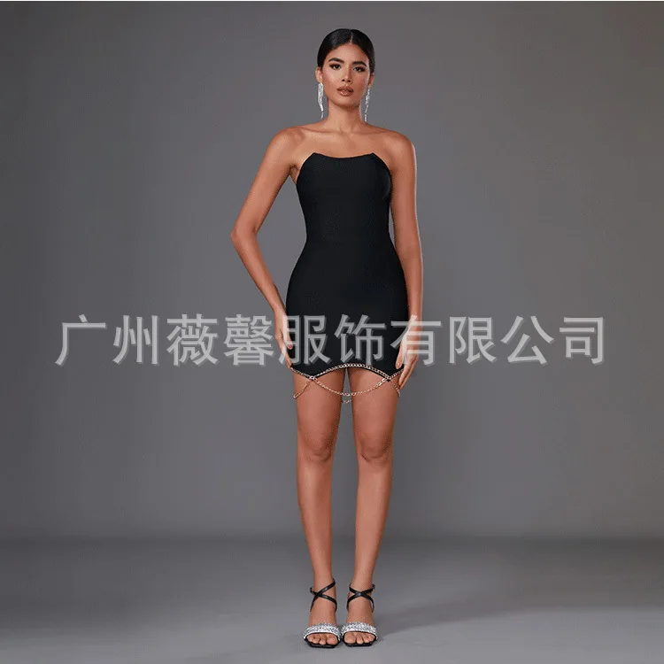 

2024 New Strapless Tube Dress for Women Sexy Nightclub Clothes Slash Neck Sheath Top Black Club Dresses Woman Clothing Summer