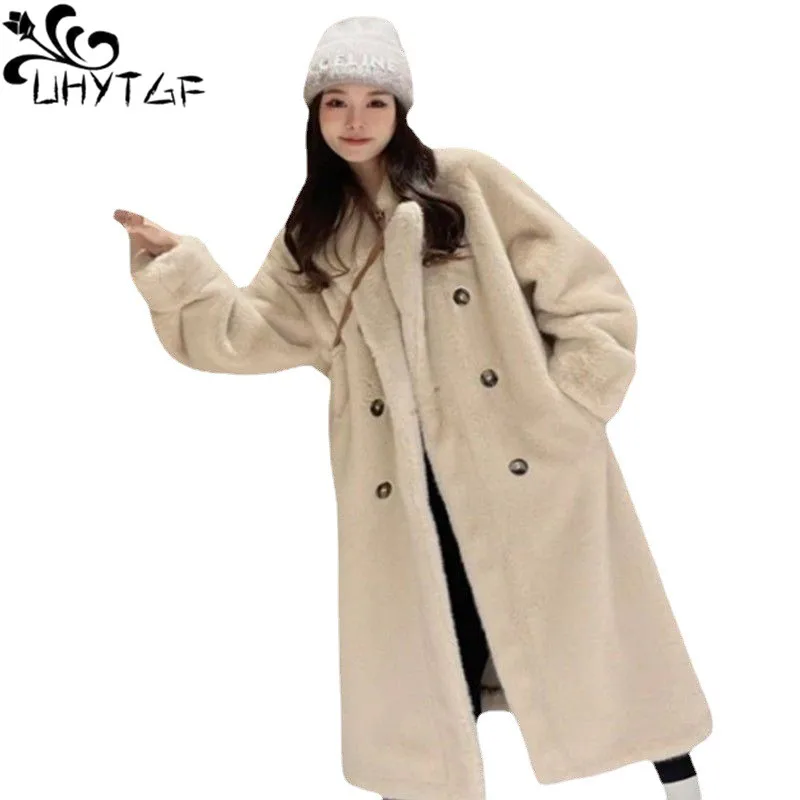 

Imitation Mink Fur Coat For Women Double Breasted Jacket Female Korean Loose Outwear Quilted Thick Furry Autumn Winter Coat 2830