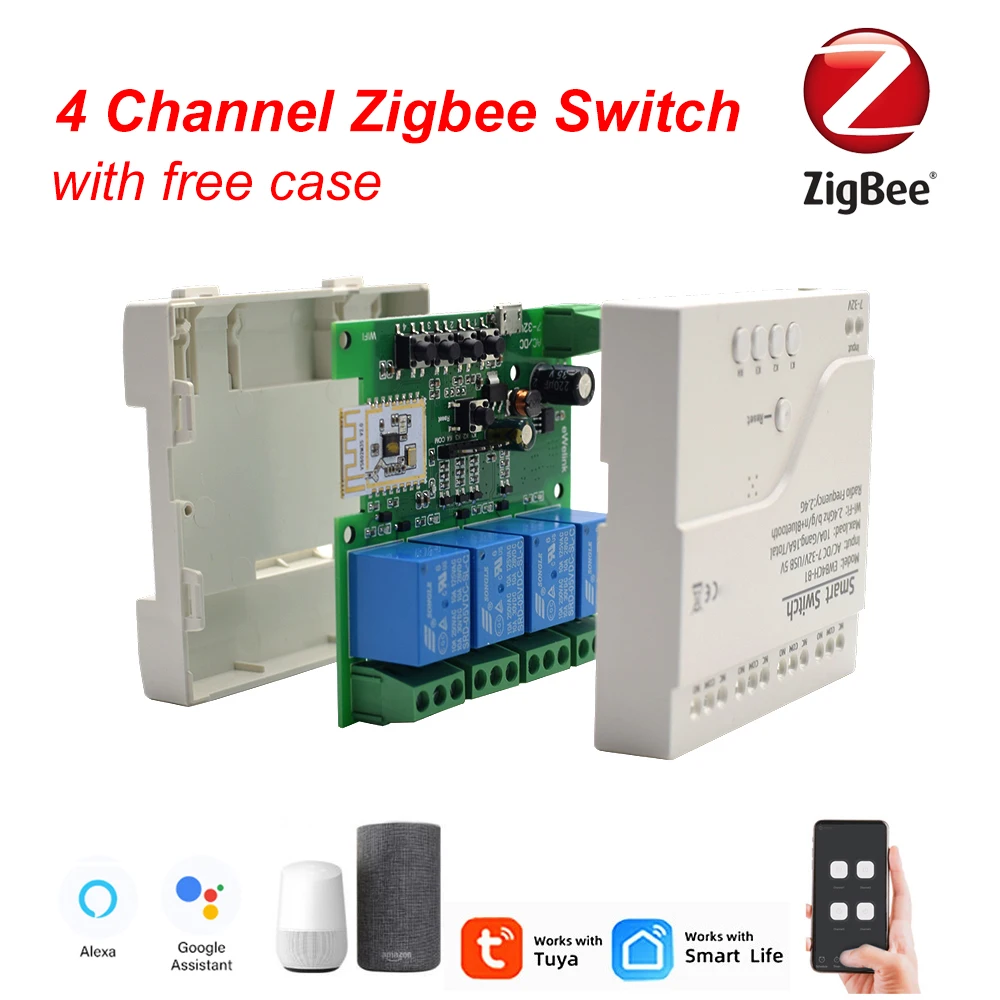 

Умный релейный модуль Zigbee, 1/2/4 канала, таймер домашней автоматизации, 7-250 В, магнитный приемник для гаража, пульт дистанционного управления Alexa