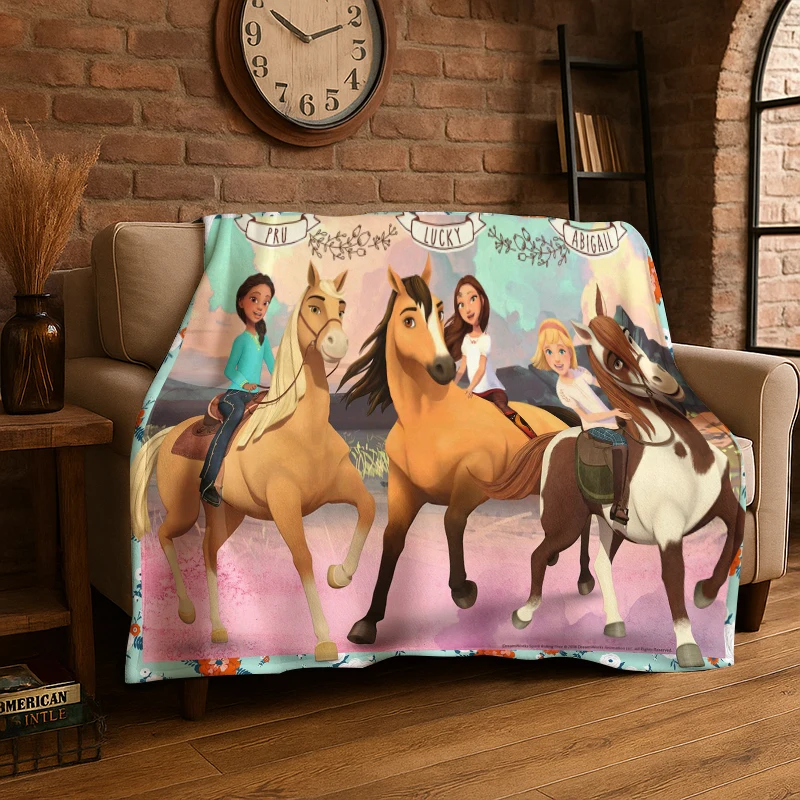 New Cartoon Spirit Riding Free Horses Flannel Throw Blanket,Warm Cozy Blanket for Bed,Sofa,Couch,Bedroom,Living Room,Office,Gift