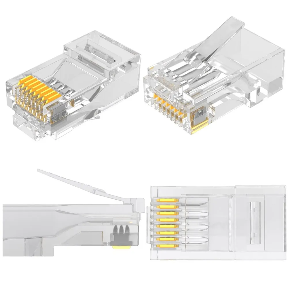 cat5e Cat6 Cat6e RJ45 موصل وحدة التوصيل 1000Mbps كابلات إيثرنت محول مطلية بالذهب شبكة كريستال رؤساء