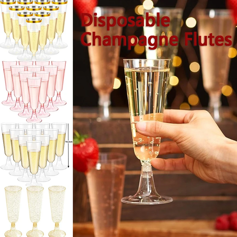 

15/25/50pcs 150ml Disposable Champagne Glasses Cocktail Glasses Plastic Tall Glasses Martini Glasses for Weddings Party