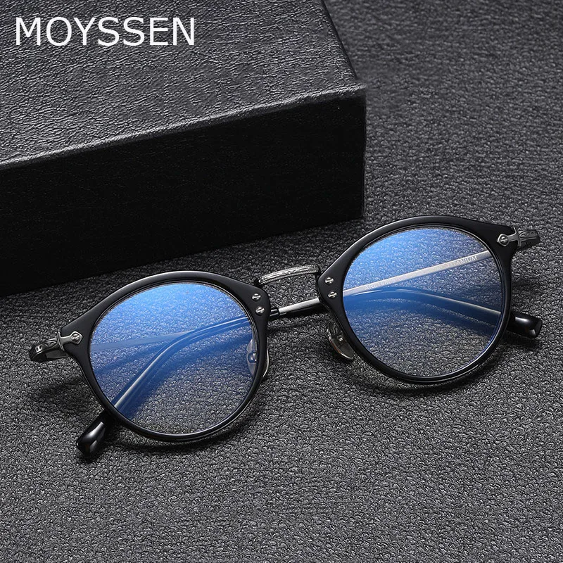 Wide Retro Oval Acetate Titanium Glasses Frame Men Women Fashion Round Carved Optical Spectacles Can Customize Myopia Lenses