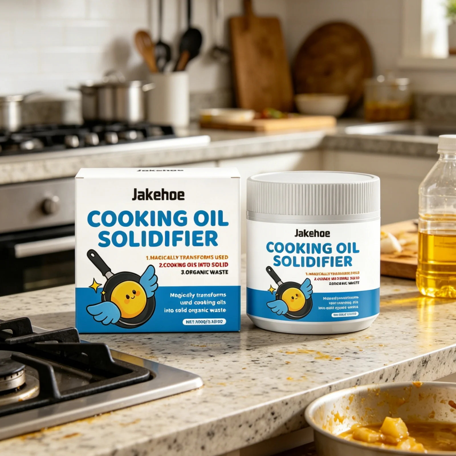Jakehoe Cooking Oil Solidifier Powder Rapid Solidification Safe Ingredients Multi Use Grease Home Kitchen Waste Oil Solidifier