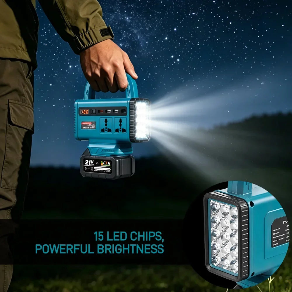 YOFIDRA 350W Kabelloser Stromwandler DC 18V-21V zu AC 220V Lithium-Batterie-Wechselrichter mit Dual-USB-Ladeanschluss für Makita-Akkus – Detail 11