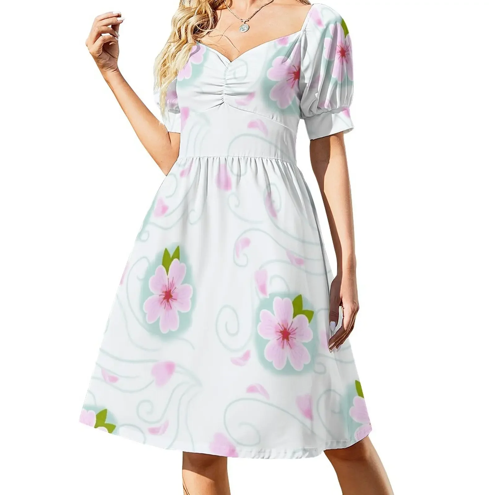 cherry blossoms on the wind Short-Sleeved Dress Women dresses summer long sleeve dress Evening gown