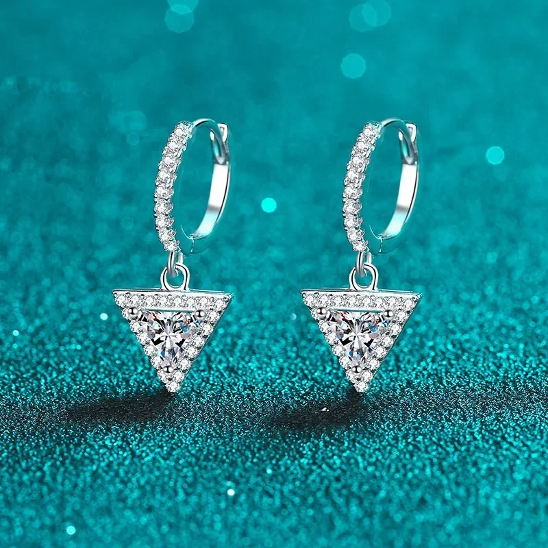 

White Gold 18K Platinum Pt950 Luxury Drop Earrings for Women Triangular 1/2ct Moissanite Diamond Earring Wedding Fine Jewelry