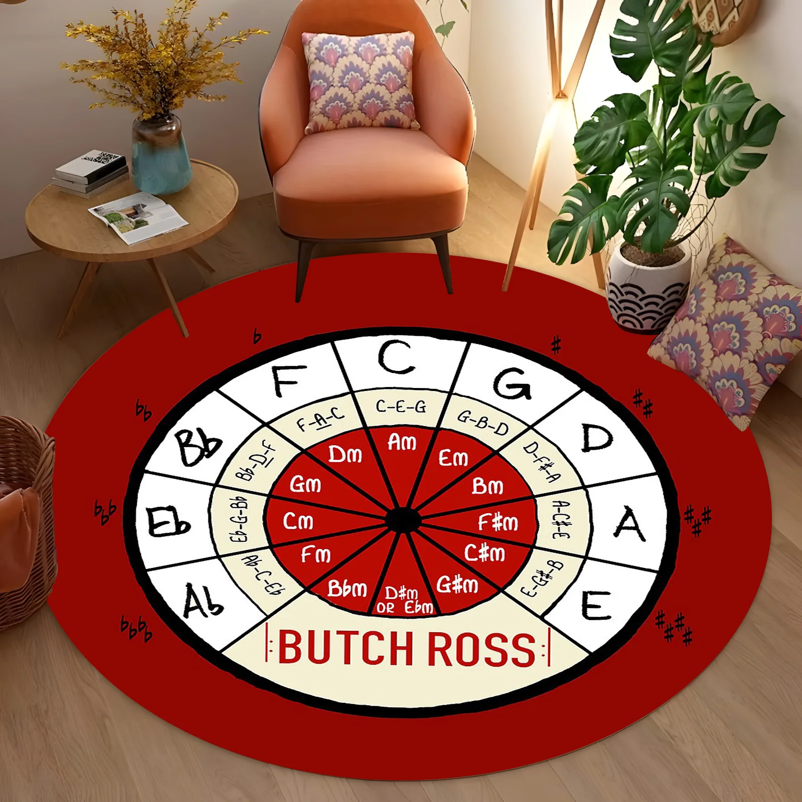 Butch Ross Circle of Fifths Round Rug Guitar Chord Wheel Design with Color-Coded Notes,Musician Home Decor,Non-Slip Practice Mat - view 3