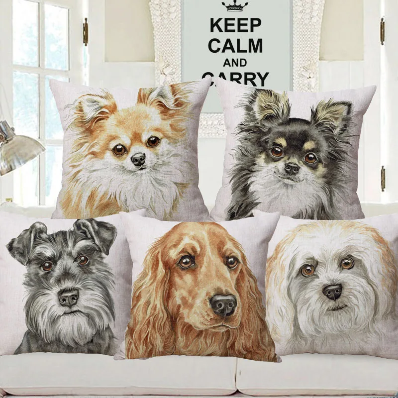 Hand Painting Dog Posters Cushion Cover Schnauzer Chihuahua Dachshund Spaniel Poodle Samoyed Pillow Case Nursery Decoration