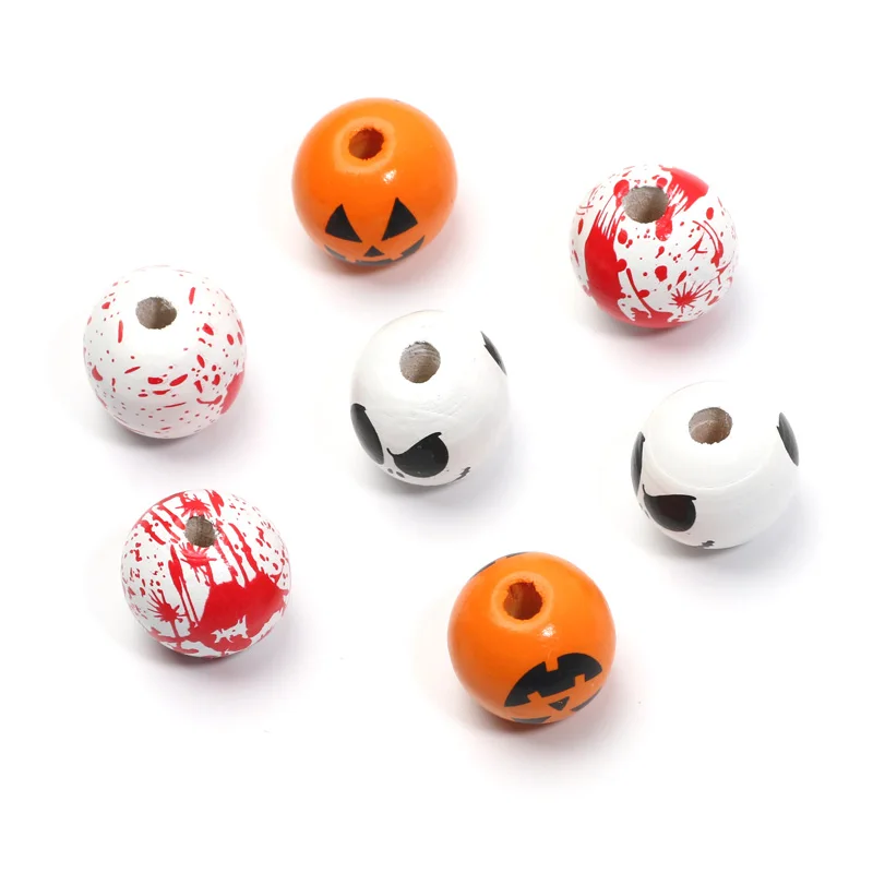 10pcs/lot 16mm Halloween Natural Wooden Beads Round Loose Ball Spacer Beads For Jewelry Making Diy Holiday Decoration Supplies