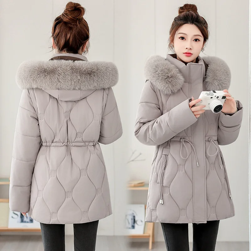 Removable Sleeve Cotton Clothes Women Mid Long Winter Jacket 2025New Fashion Waist Thicke Warm Cotton-padded Jacket Female Parka