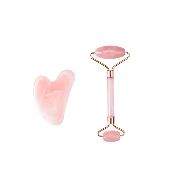 Gran oferta de aceite de masaje con gemas, rollo de cristal en botella, rodillo de Jade para cara, masajeador antienvejecimiento, rodillo de cuarzo rosa y Gua ShaSet