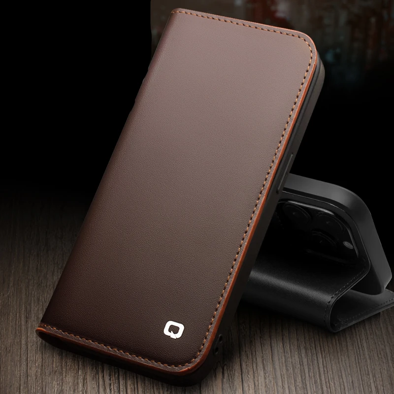 New Honxury Genuine Leather Flip Case for iPhone 14 13 12 Pro Max Handmade Phone Cover with Card Slots for iPhone 14 Pro/14 Plus