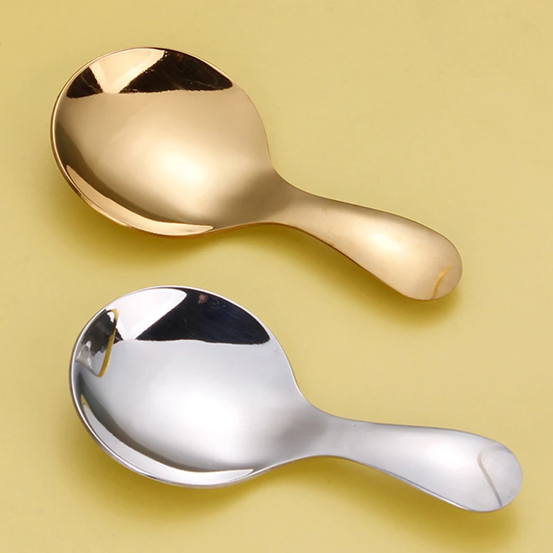 Cute Stainless Steel Short Handle Gold Ice Cream Tea Coffee Spoon Kitchen Condiment Spice Scoop