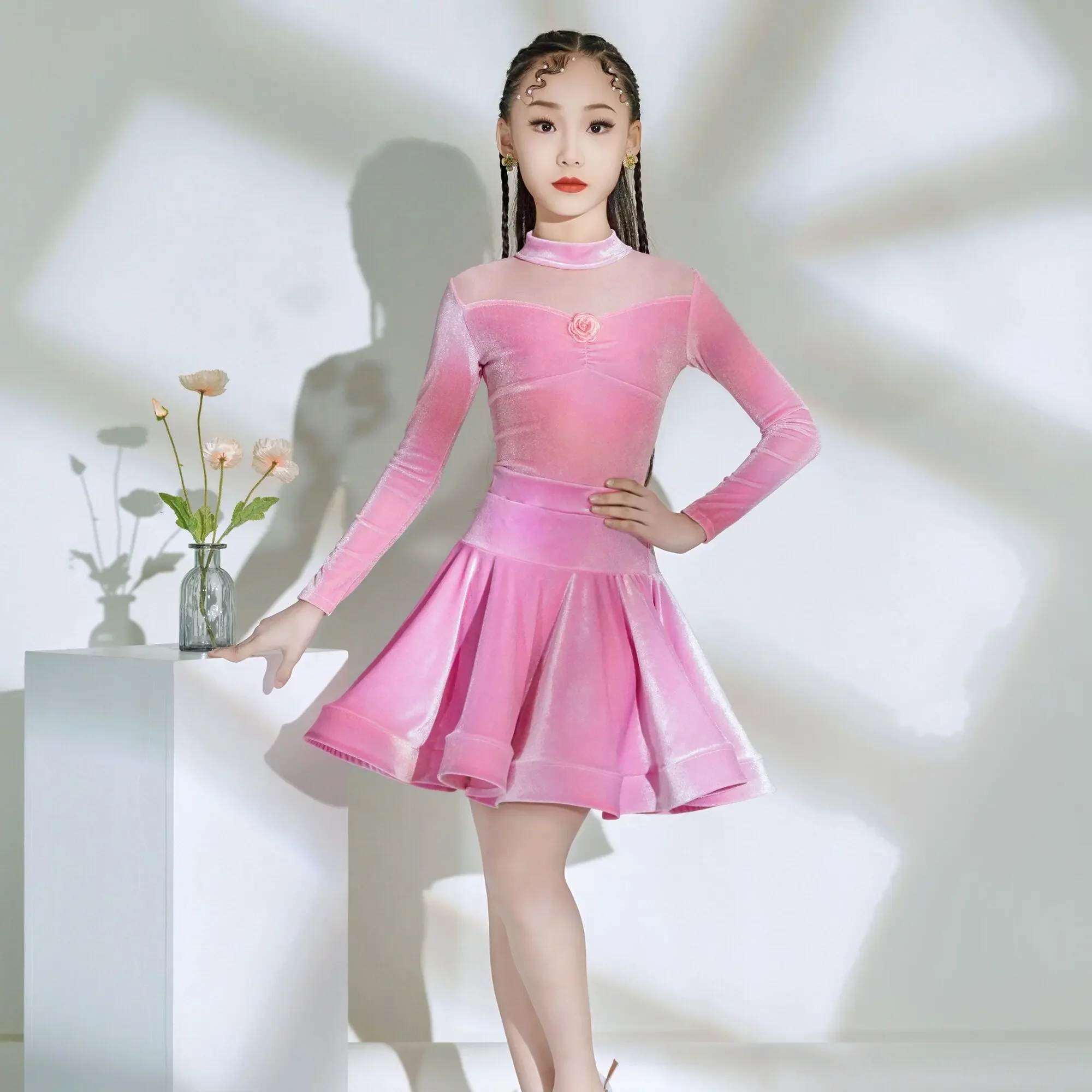 

Autumn Winter Children's Latin Dance Practice Dress Girls Professional Standard Competition Clothes Dance Performance Clothes