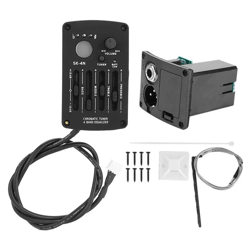 Acoustic Guitar Preamp SE-4N 4 Bands EQ Equalizer Pickup Guitarra Preamp Piezo Pickup With LCD Tuner Guitar Parts & Accessories