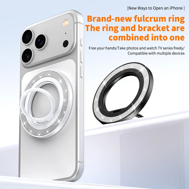 حامل هاتف بحلقة إصبع مغناطيسية جديدة من MagSafe، 360 درجة °   قبضة هاتف قابلة للدوران وقابلة للطي، دعامة معدنية عالمية، حامل سطح المكتب الأنيق