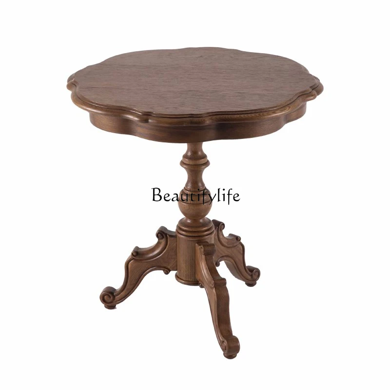 

American solid wood retro balcony small round table sofa edge a few round wooden medieval cafe table