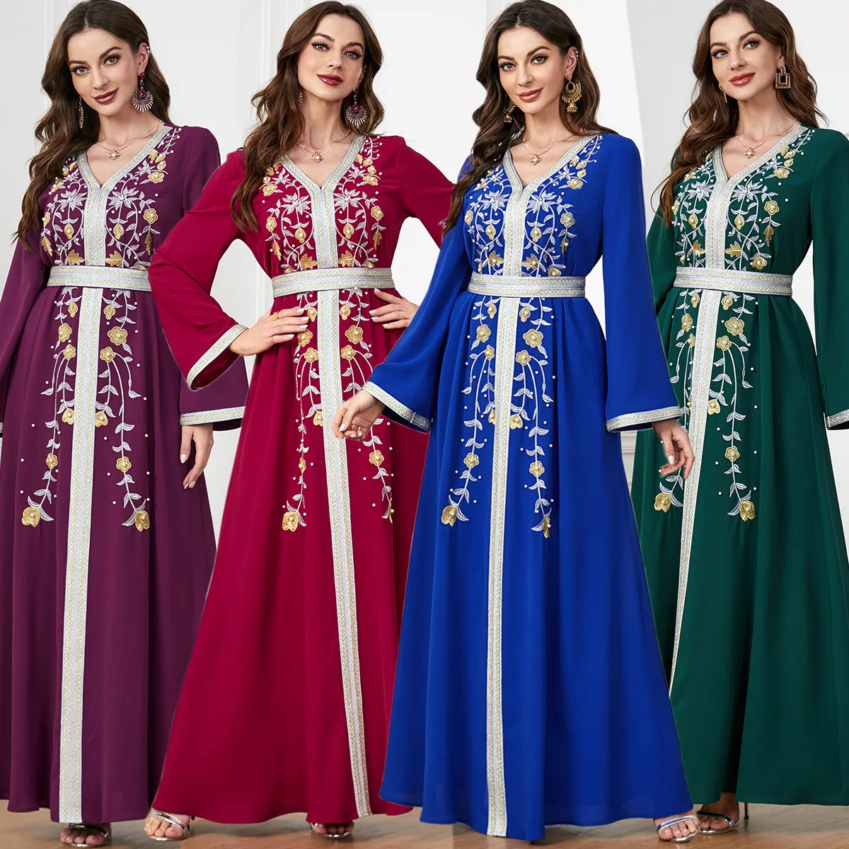 3332 2023 Muslim Autumn/Winter New Abaya Women's Fashion Embroidered Bead Dress