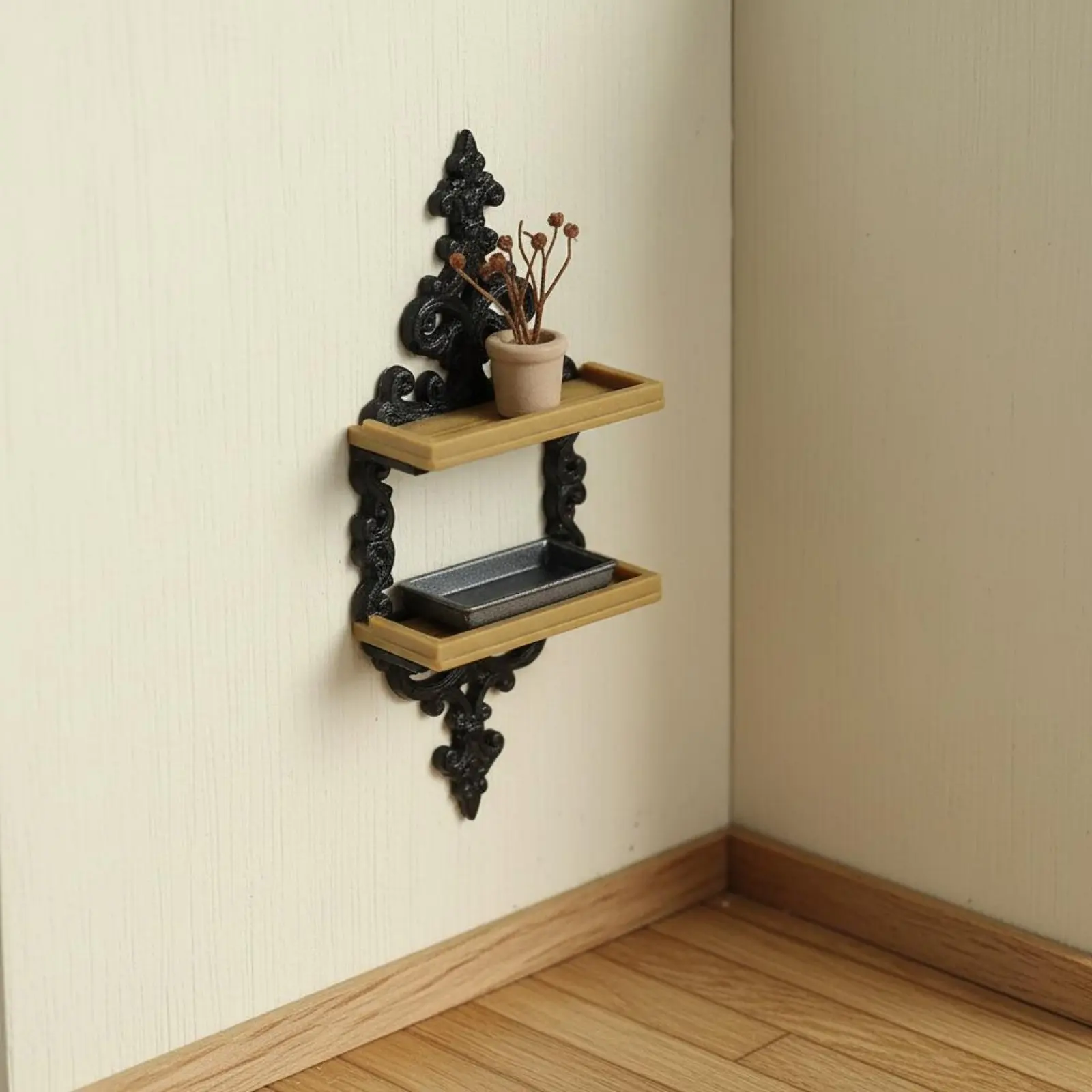 

Dollhouse Hanging Basket Highly Detailed Tiny Wall-Mounted Rack Miniature Flower Pot Holder Lightweight Craft Supply Sturdy