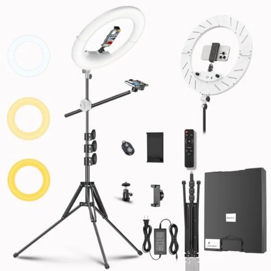 

55W18 45cm Ring Light Kit [New Version] 6700K Dimmable LEDRinglightTripod Stand Dual Phone Holder for iPhone Selfie Makeup Lash