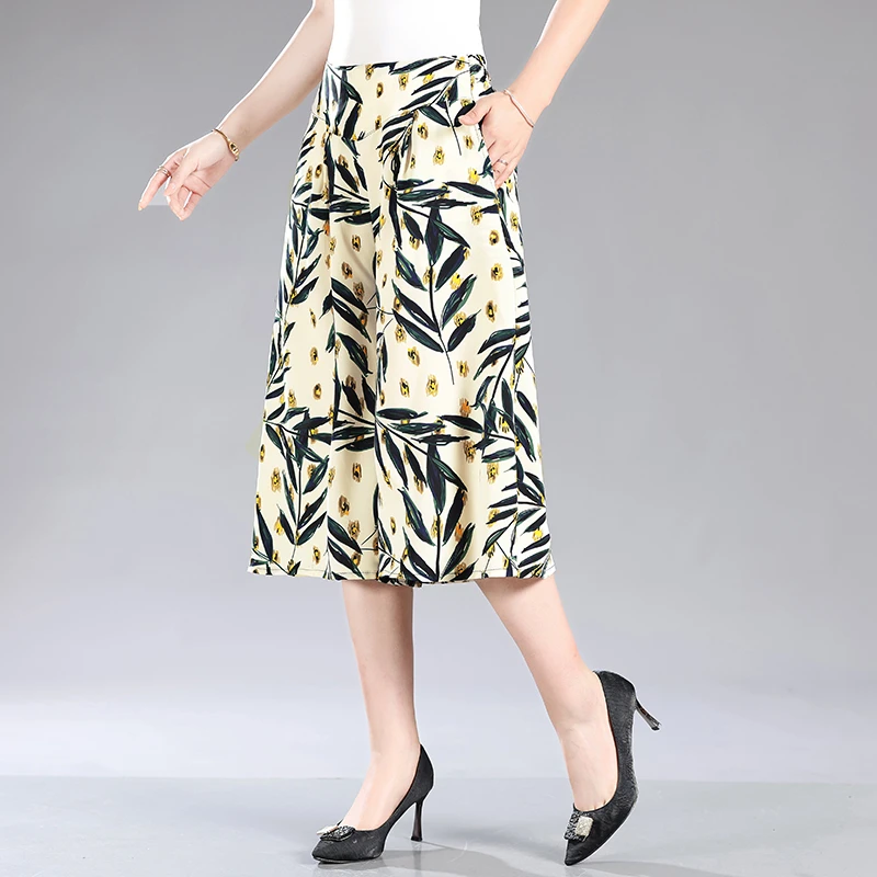 Loose Casual Print Pants Wide-leg High Waist Drape Cropped Pants Women All Match Aesthetic Fashion Trousers Female