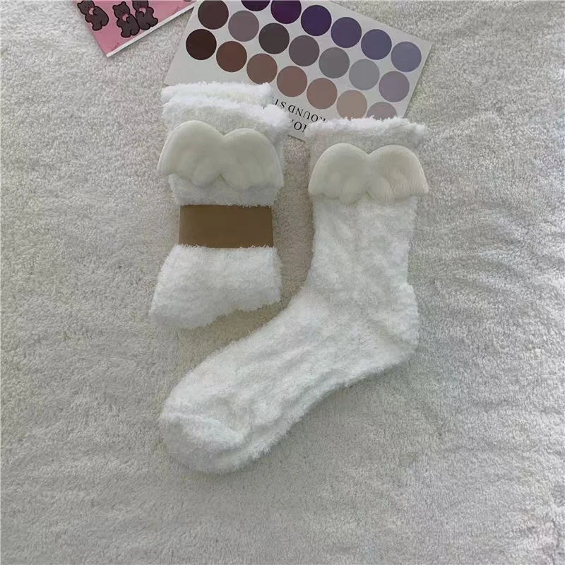 2Pairs Soft Breathable Middle Tube Socks Cotton Long Socks High Quality Stocking For Girls Women Thick Winged Socks Gifts