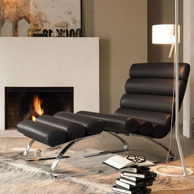 Sinus Recliner Rib Chair Fishbone Chair Simple Modern Stainless Steel Genuine Leather Chair