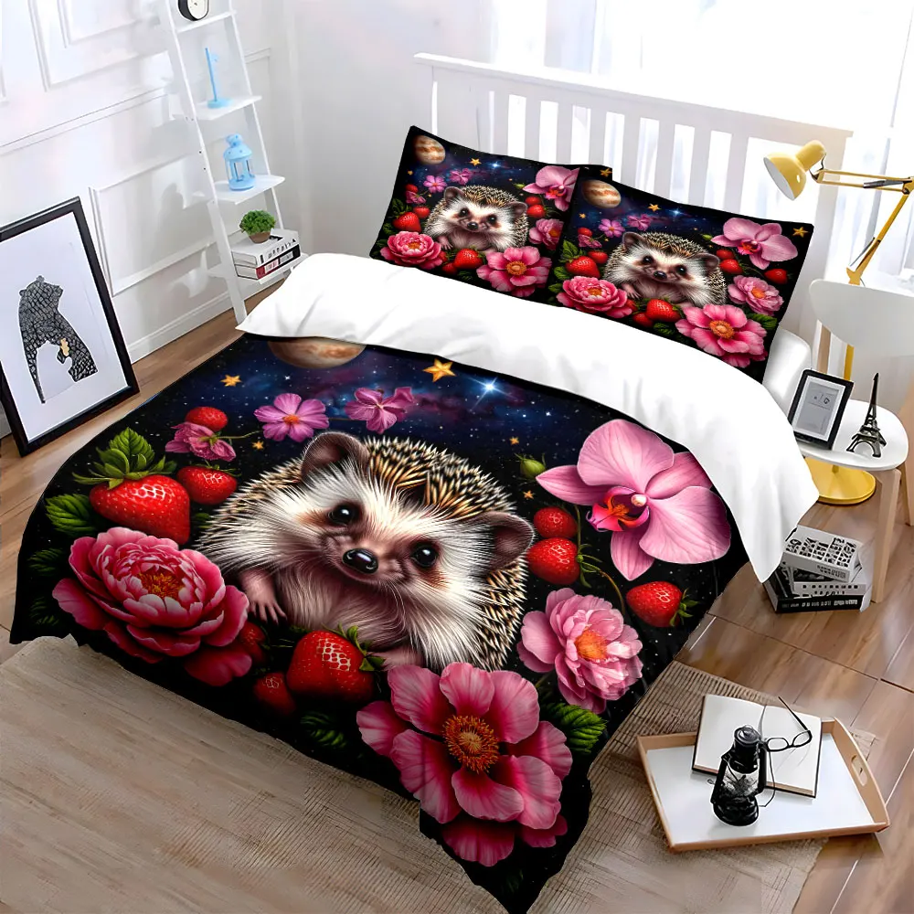 Hedgehog Trio : Floral Cosmic Bliss, magnifique ensemble de literie en trois pièces, cadeau pour enfants et adultes