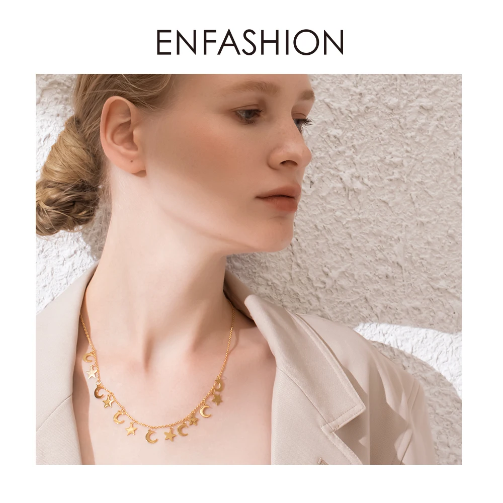 

ENFASHION колье-чокер со звездой и луной, женская цепочка из нержавеющей стали, подвески, модные женские ювелирные изделия, ошейники PM 193014