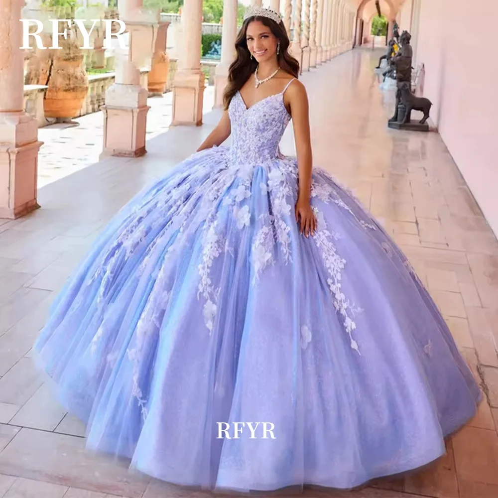 

RFYR A Line Birthday Party Dress Lace Applique Vestidos de gala Customized Pricess Gowns Quinceanera Dresses Customized