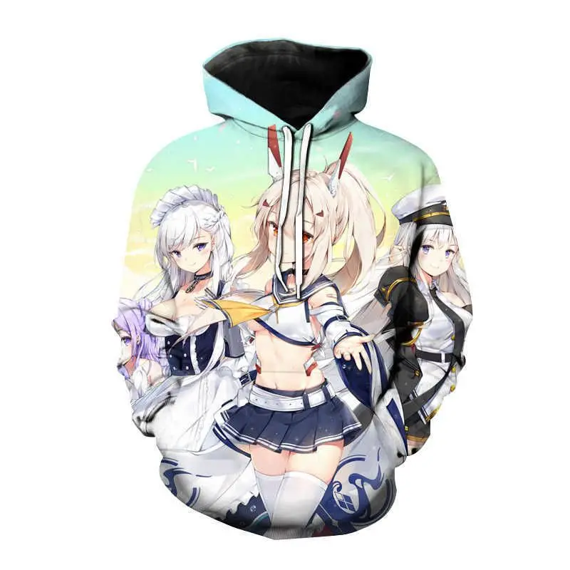 

Популярные толстовки с 3d принтом аниме Azur Lane, толстовки для мужчин и женщин, пуловер с длинными рукавами, спортивный костюм, мужская одежда большого размера в стиле Харадзюку
