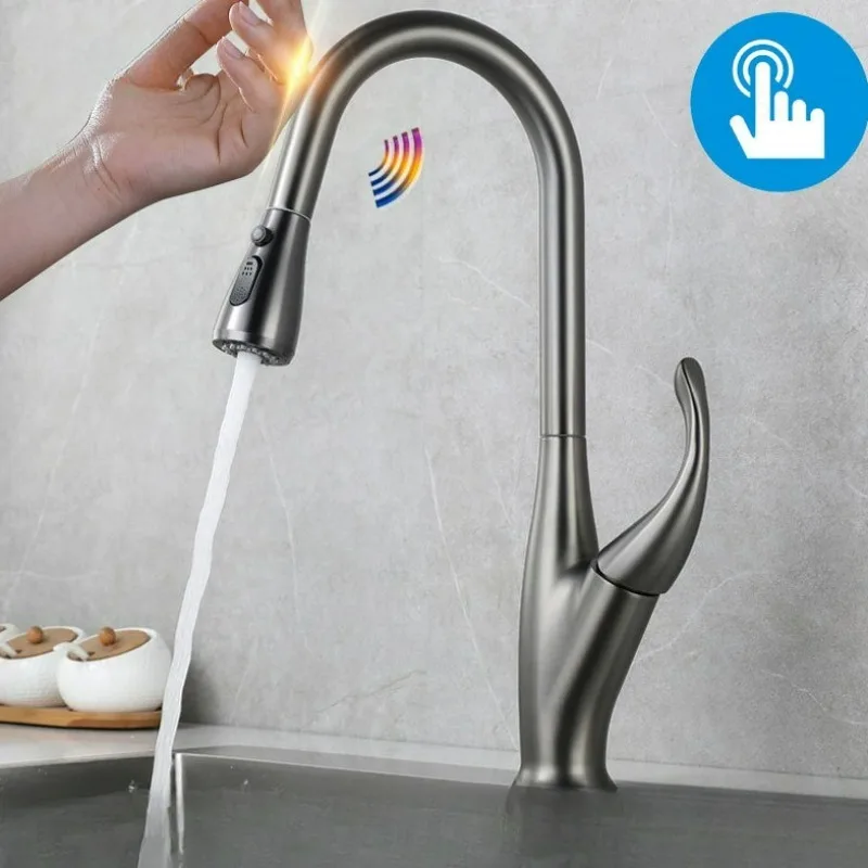 

Touch Kitchen Faucet Brass Pull Out Design 360 Rotate Single Handle Cold and Hot Dual Control Sink Brass Faucet